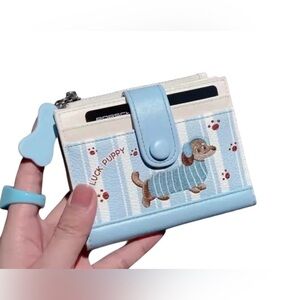 New Dachshund Leather Wallet- Pink & Blue